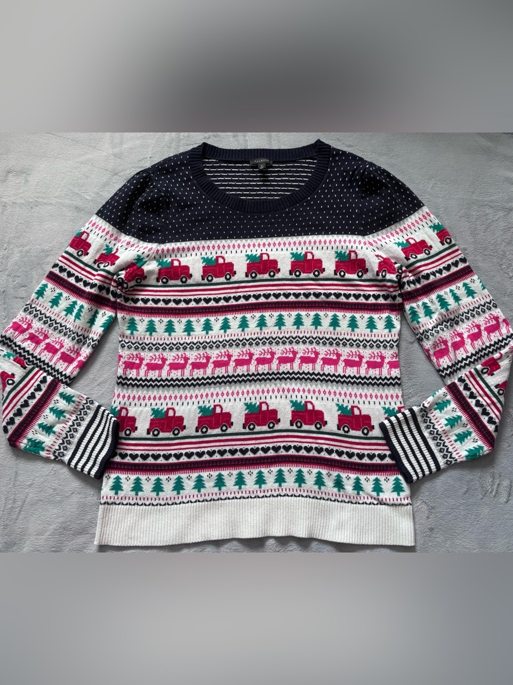 Talbots Red Truck Reindeer Fair Isle Sweater M
